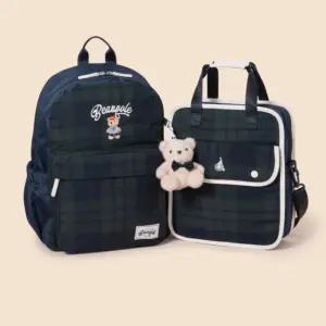 빈폴 학교 책가방 신발 주머니 선물 체크 네이비 세트
