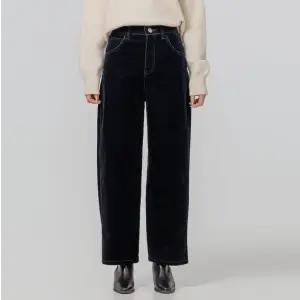 커브벨벳데님 겨울 기모 벨벳 배기 테이퍼드핏