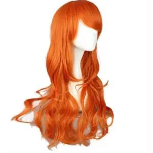 롱 웨이브 가발 오렌지 여성가발 스티커사진소품 파티