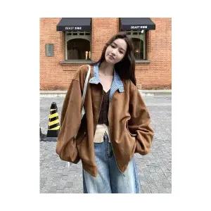 키체샵 남성 바람막이 점퍼 스웨이드 코트 체크 가을 남녀 캐주얼 빈티지 재킷 HO3