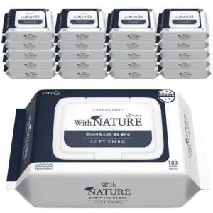 위드네이쳐 소프트 엠보 SOFT EMBO 캡형 물티슈 100매 20팩 대용량 저자극 도톰한 물티슈 436149