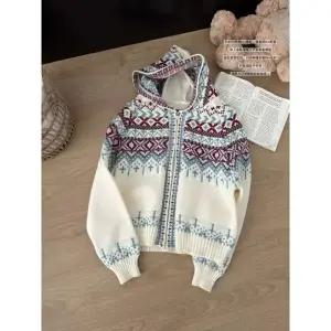 여자 후드 가디건 카디건 크리스마스 아일랜드 스웨터 가을 겨울 니트 상의 ST4