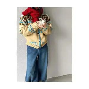 여자 후드 가디건 카디건 강좌 빈티지 아일랜드 가을 겨울 보들보들 니트 ST4