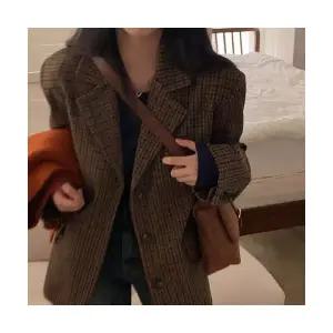 여성 정장 자켓 샤오샹 빈티지 코트 가을 겨울 체크 MF4