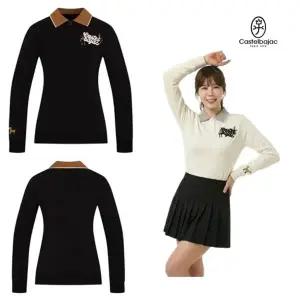 까스텔바작 여자 골프 니트카라 가슴자수 겨울 긴팔 도톰한 티셔...