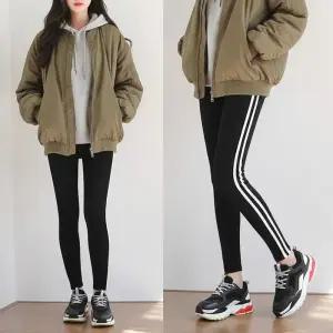 (2장세트) 여성 슬림기모 두줄 배색 10부 레깅스 가을 겨울 밴딩 스판 쫄바지