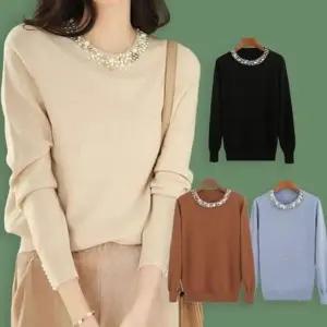 진주 인기 여성 라운드 넥 감성 긴팔 봄 가을 니트 티 (KYR-WFGV59L)