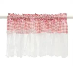 공간분리 레이스 커튼 150x45cm 바란스 레드체크