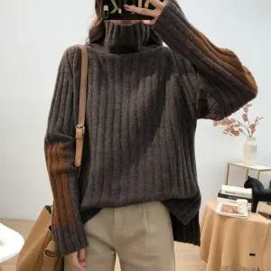 여성 겨울 목폴라 터틀넥 골지 니트 티 브라운 (KYR-WFGFCH2)