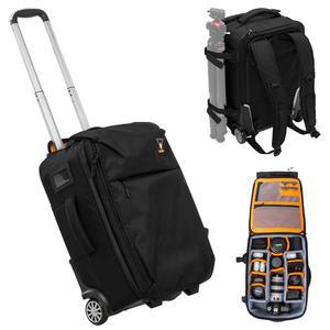 SLINGER 2-in-1 바퀴 달린 카메라 백팩, 손잡이가 롤링 러기지 케이스, DSLR 카메라, 렌즈, 후드, 조명, 삼각대, 액세서리, 여행용 가방