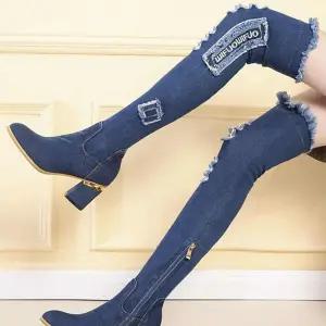 데님부츠 롱 무대 워커 행사 의상 신발 와이드 스타일