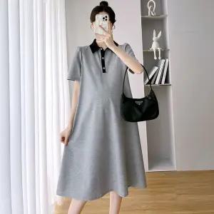 비어바웃 회색 깔끔한 카라넥 여름반팔 임산부 원피스임부복 오피스룩 오피스 데일리치마 편한 빅사이즈 롱