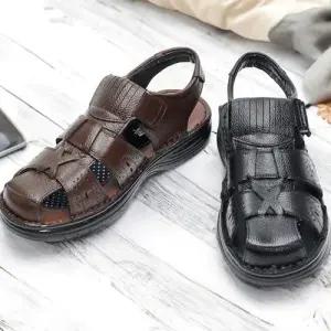 소가죽 캐주얼 중년 샌들 발바닥 지압 찍찍이 키높이 WEADC57