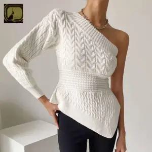 반소매 꽈배기 크루넥 튜닉 니트 오프숄더 슬림 언밸런스