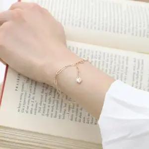 14K GOLD 로즈골드 하트 펜던트 클립 체인 금 팔찌 W9A17DB