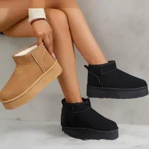 [다잇템]여성 FW 두꺼운굽 라운드코 보온 레더 앵클부츠