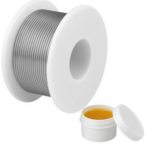 로진 코어 솔더 와이어와 플럭스 페이스트가 포함된 파워패스 납땜 아이언 키트 | 전기 및 전자 수리용 50g 주석 세트 0.75mm 50gr 플러스 페이스트