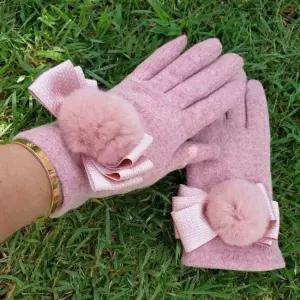 [하프클럽/]여성 핑크 리본 겨울 장갑 고급 울 양모 장갑