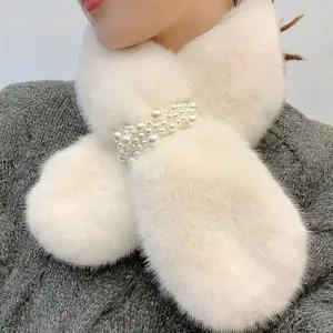 여성 겨울 진주 쁘띠 페이크퍼 털 머플러 부드러운 목도리