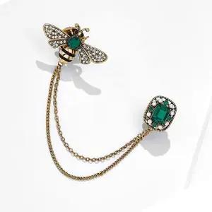[하프클럽/]에메랄드 그린 비 꿀벌 체인 진주 더블 옷핀 브로치