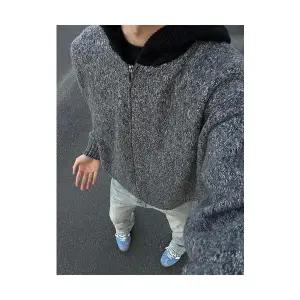 키체샵 남성 집업 가디건 블랙 그레이 후드 니트 카디건 가을 겨울 빈티지 HO4