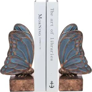 카키지 빈티지 블루 버터플라이 북엔드 선반용 수지 헤비 듀티 장식용 책상 홈 오피스용 크리에이티브 북