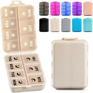 투명한 인쇄 라벨이 있는 접이식 및 휴대용 주간 알약 정리함 하루 2회 u200B - 7일 오전 PM 약 상자 약물