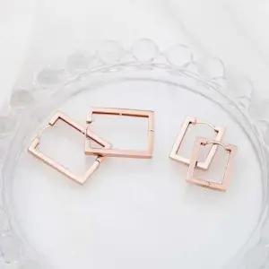 14K 금침 로즈골드 사각 드롭 원터치링 귀걸이
