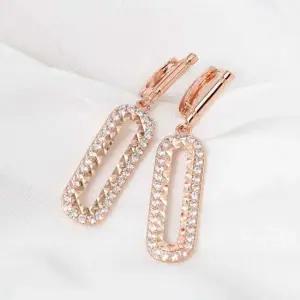 14K 금침 로즈골드 원터치 링 큐빅 클립 드롭 귀걸이