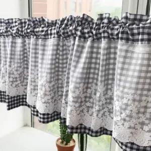 [골드스마일]로맨틱 레이스 체크 바란스 커튼 주방 하프 반커텐