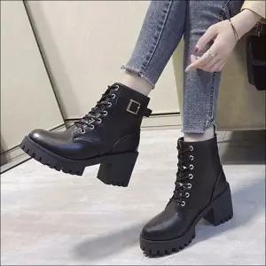 퍼안감 겨울 여자 기모워커 앵클부츠 레이스업 통굽