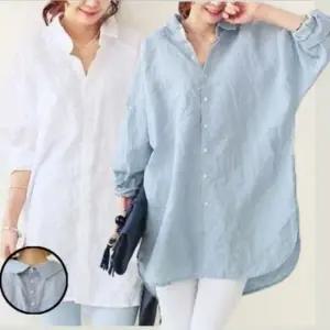 여성 카라 뒷단추 포인트 간절기 롱셔츠 롱블라우스