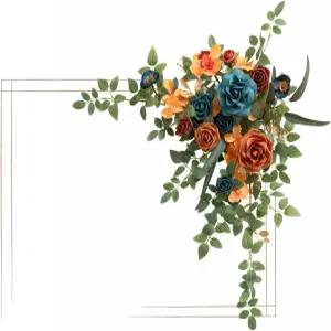 링스 모먼트 웨딩 인공 환영 사인 플라워 스웨그 아치형 꽃 화환 장식 청록색 결혼식 접수 입구 파티 연회