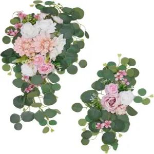 이터널 뷰티 대형 웨딩 아치 플라워 결혼식 환영 표지판 장식용 플로럴 스웨그 2종 세트 27.5 +19.6 핑크