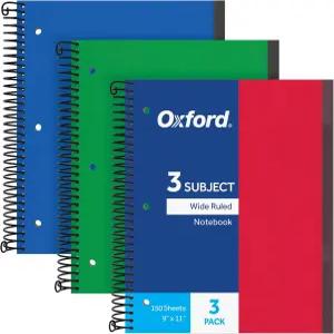 옥스포드 스파이럴 노트북 3팩 3개 주제 와이드 룰 내구성 있는 플라스틱 커버 튼튼한 코일 포켓 8.5 x 11