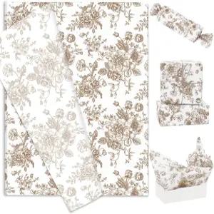 일반 60매 갈색 꽃 티슈 종이 치누아지 선물 포장지 DIY 공예용 빈티지 플라워 아트 생일 베이비 샤워 웨딩