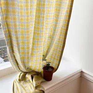 까르데코 앨리스체크 머스타드 긴창 가림막커튼