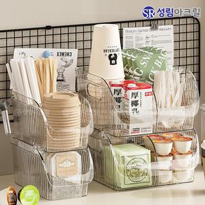 탕비실 정리함 커피 정리 수납 정리대 투명 선반 다용도 보관함 미드센추리