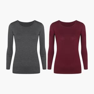 판도라by비비안 여성 발열 내복 상의 기모 스판 여자 겨울 긴팔 내의 윗도리 차콜 와인 한파 보온 LG1553