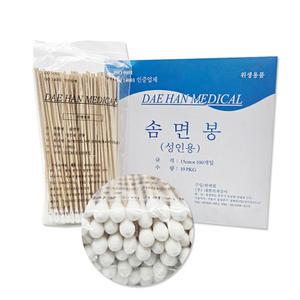 대한 솜면봉 6인치 15cm 100개 의료용 긴면봉 소독 압출 나무 치료용