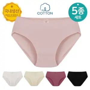 [올리비아바비] 국내생산 여성 면팬티 5종세트 (90~105) 국산 여자 순면 삼각 팬티 속옷