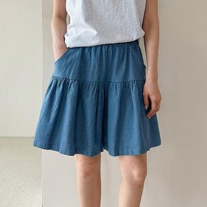 [어반프랑] 포인 데님 플레어 청치마 5부 반바지