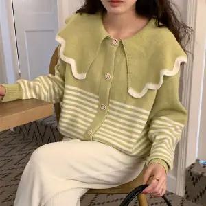 여성가디건 빅카라 물결 스트라이프 니트 가디건 루즈핏 데일리룩