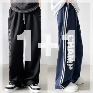 [원쁠원/당발] 챔프 2선 와이드팬츠 트레이닝바지 힙한 스트릿 데일리 캐주얼 오버핏 빅사이즈까지