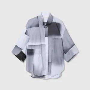 [DEMOO](센텀시티점)컬러블럭 블라우스 그레이