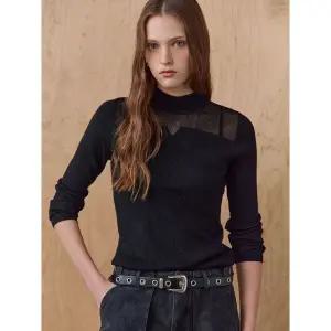 [하프클럽/]비즈포인트 시스루 요크 모크넥 리브 니트