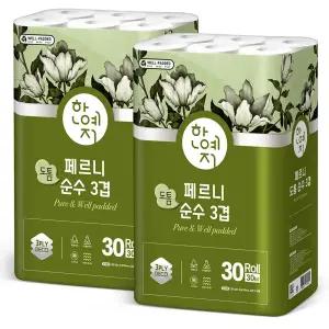 한예지 페르니 도톰 순수 3겹 화장지 30m 30롤 2팩 (60롤)