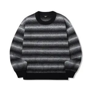 트릴리온 TRILLION 워셔블 그라데이션 스트라이프 크루넥 니트 블랙