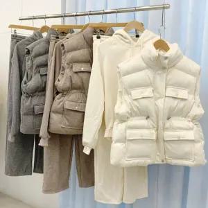 겨울교복 소프트톤 코지세트 패딩쪼끼+기모후드+와이드팬츠 꾸안꾸 트레이닝복 쓰리피스