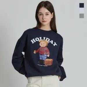 [더블유스탠다드(W STANDARD)] 면100 우먼 아일랜드 곰돌이 오버핏 맨투맨